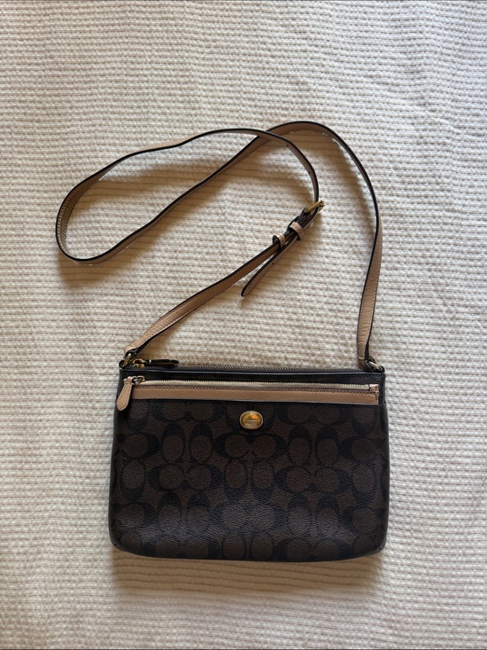 Coach Handbags - Coach Brown Signature Crossbody with Tan Trim